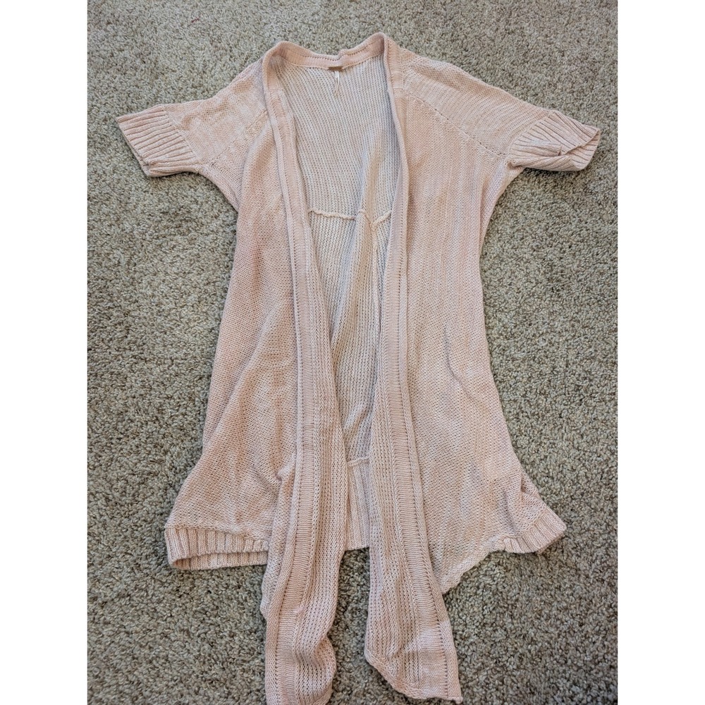 Free People Blush Pink Open Knit Short Sleeve Cardigan 100% Cotton Medium